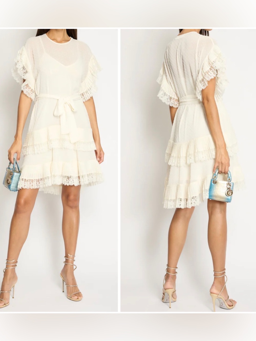Zimmermann Espionage Pleat Frill Mini Dress Cream Ecru, US 8 Zimmermann size 2
